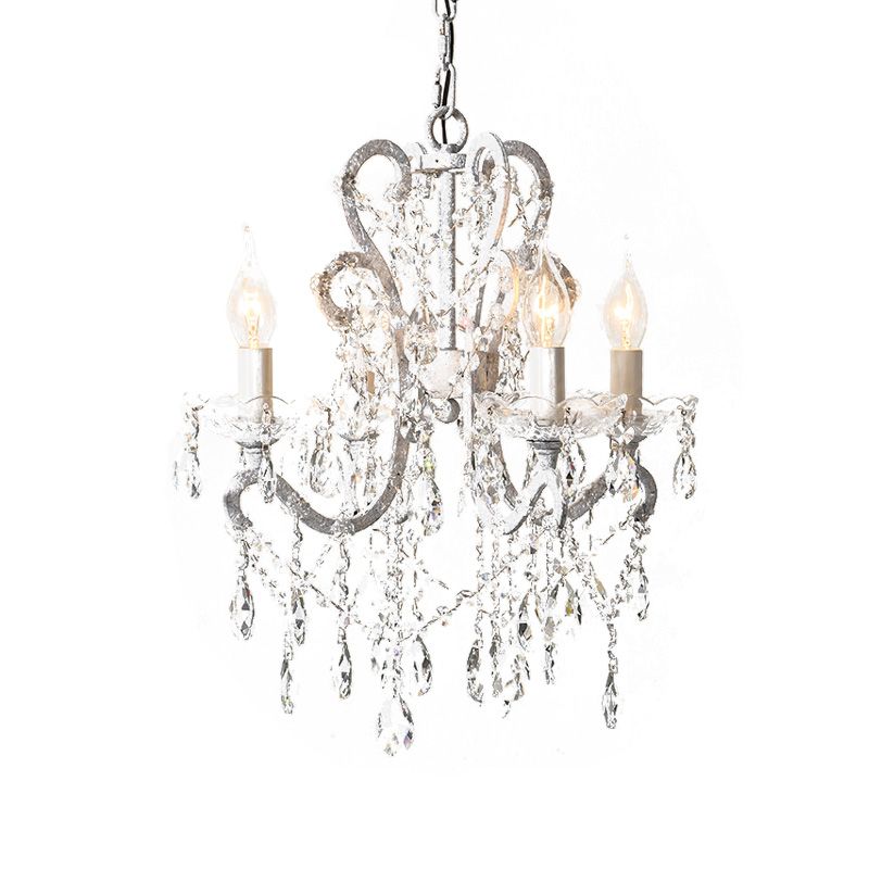 4 Heads Chandelier French Country Living Room Ceiling Suspension Lamp with Candelabrum Crystal Design