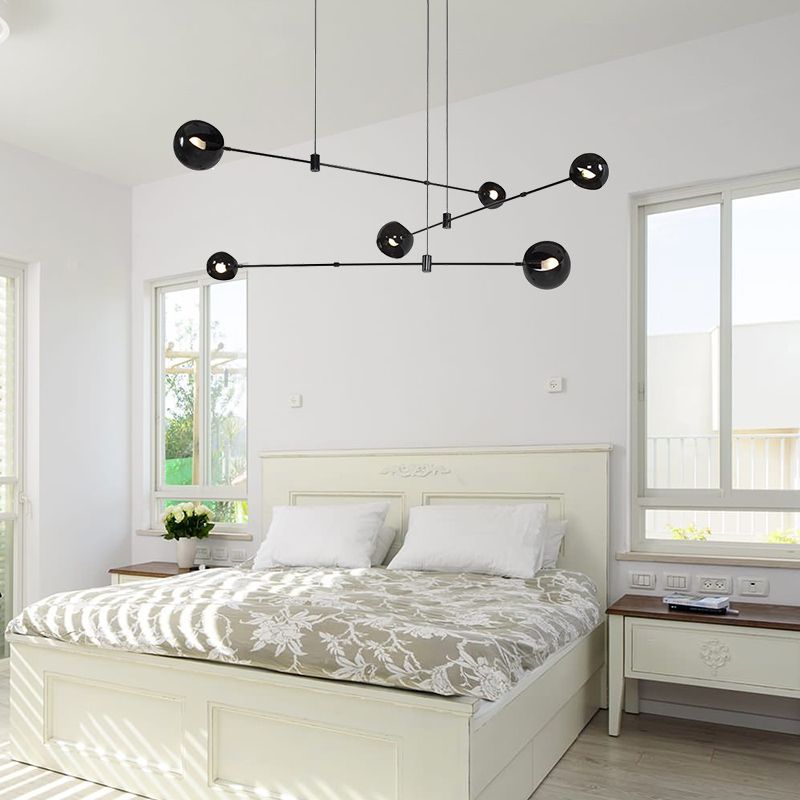 Molécule contemporain pendentif éclair fonte 6 têtes de lustre de chambre à coucher noir