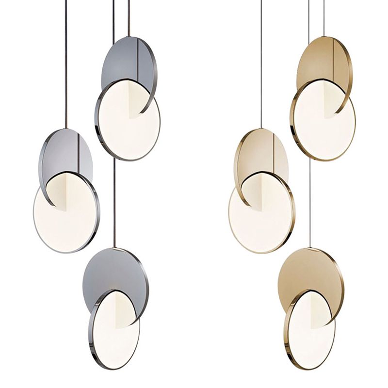 Embedded Round Piece Creative LED Hanging Light Post-modern Style Metal Pendant Lamp for Coffee Shop Restaurants