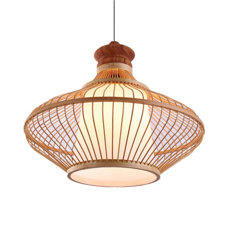 Teardrop Bamboo Shade Hanging Lamp Contemporary 1 Light Beige Pendant Light for Foyer