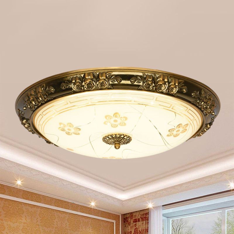 Strukturierte Glasschüssel-Unterputzlampe Bauernhaus 12,5"/15"/19" breite LED-Schlafzimmer-Unterputzbeleuchtung in Gold, warmes/weißes Licht