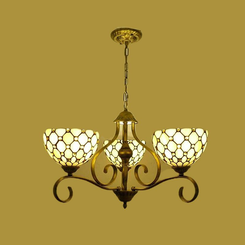 Beige 3/6/8 Lights Pendant Chandelier Mediterranean Stained Glass Jeweled Suspension Lamp, 25.5"/34"/37.5" W