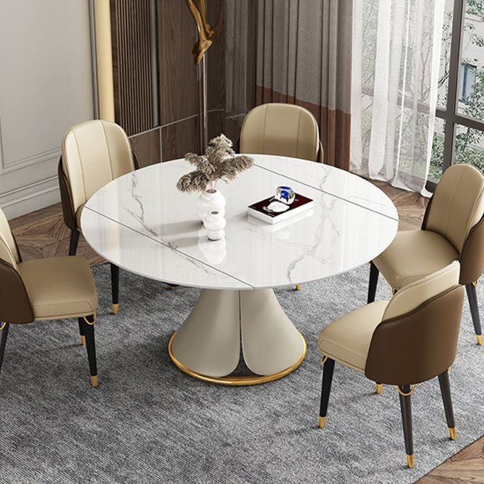 Glam 1/4/5/6/7/9 Pieces White Dining Table Set with Stone Top Round Scalable Dinette Set
