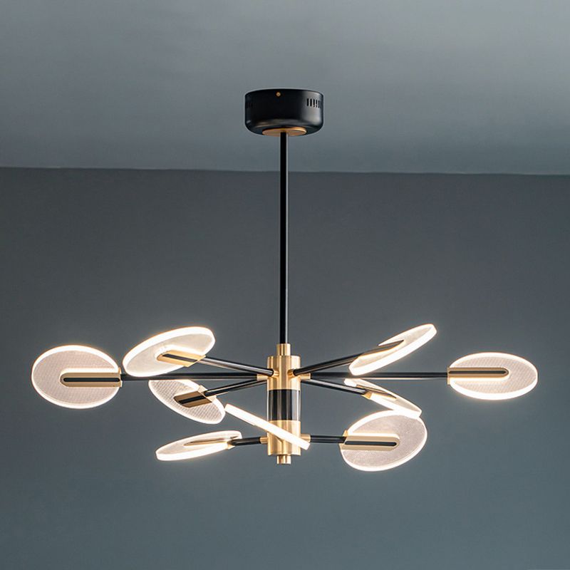 Black and Gold Sputnik Chandelier Postmodern LED Acrylic Suspension Light for Living Room