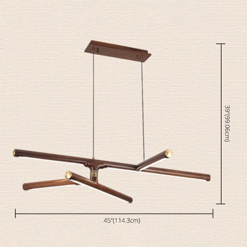 Linear Tea Room Suspension Lamp Wooden Minimalist LED Hanging Island Light Fixture