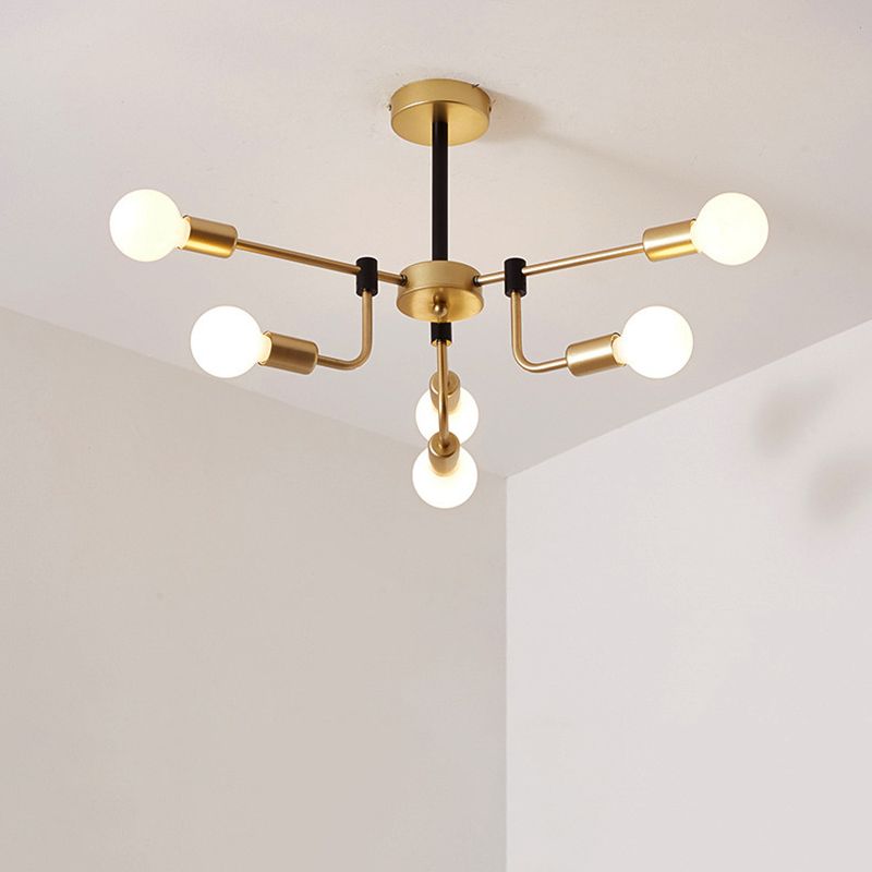 Candelera de techo de Starburst Metal contemporánea 6/12/16 Luces Luces de suspensión de dormitorio con brazo dorado