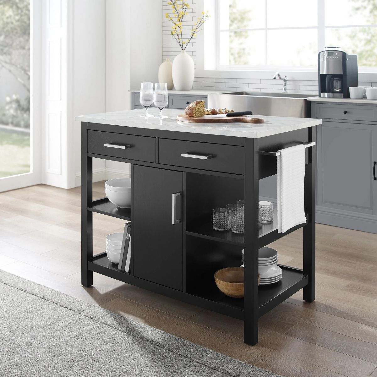Modern Stationary Island Table Rectangular Wood Kitchen Island Table