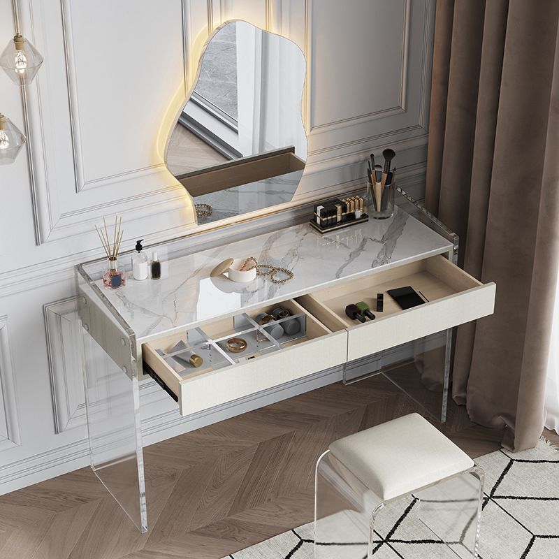 White Make-up Vanity with 2 Drawers and Stool for Bedroom 31.5" High