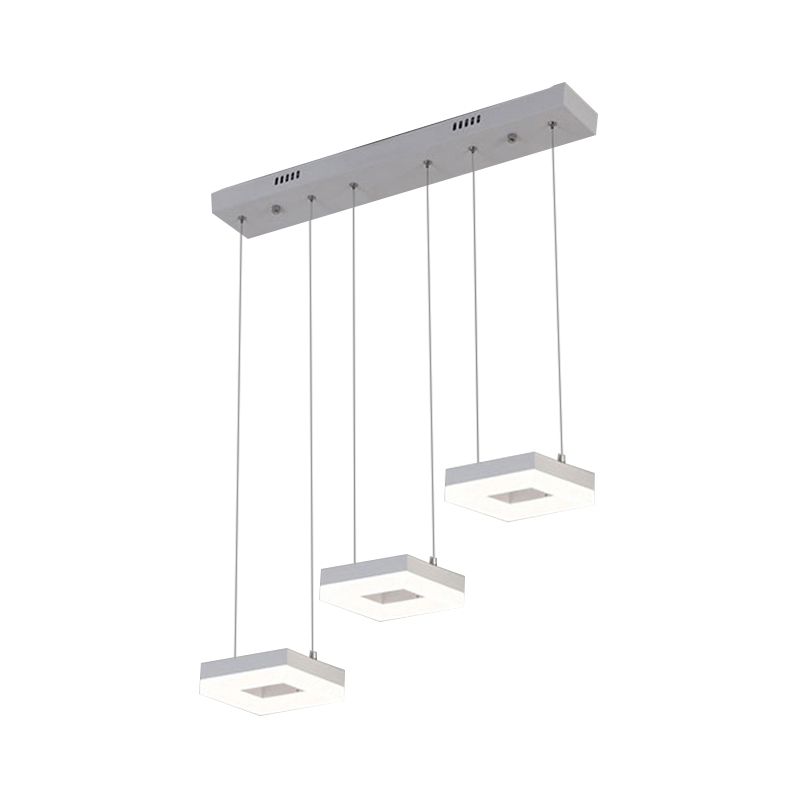 Acrylic Square Island Light Contemporary 3-Light Ceiling Lighting Fixture over Table in Warm/White/Natural Light