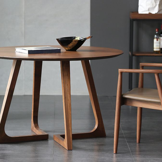 Round Pine Solid Wood Table Modern Dining Table with Double Pedestal for Restaurant
