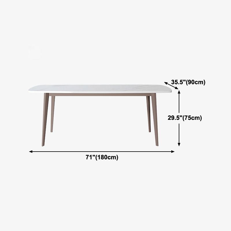 Modern Sintered Stone Dining Table White 4 Legs Rectangular Dining Furniture Metal Base