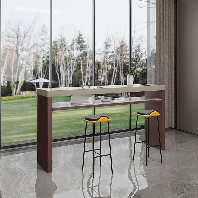 Industrial Rectangle Counter Height Table Stone Top Bar Table with Double Pedestal