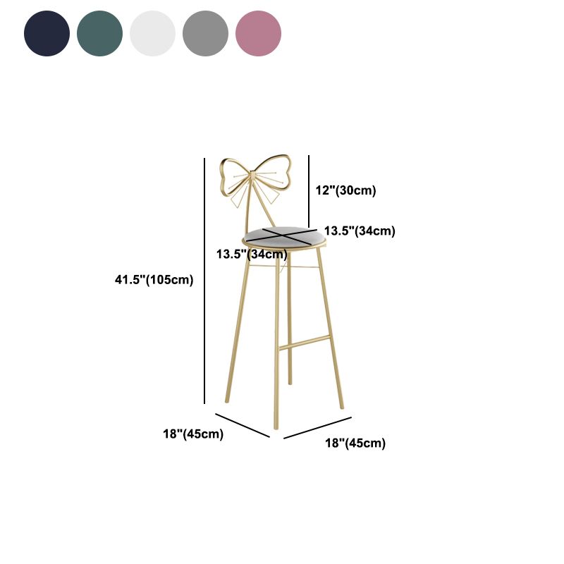 Glam Armless Backrest Counter Stool Iron Cashier Bar Stool with Cushion and Pedal