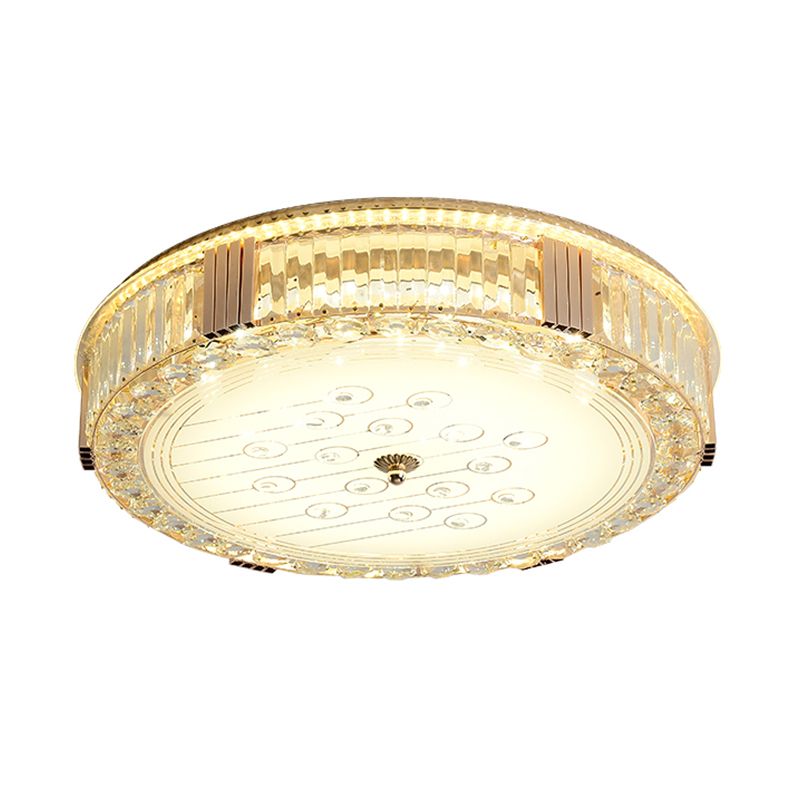 Contemporary Circular Lighting Fixture Clear Rectangular-Cut Crystals LED Flush Mount Lamp