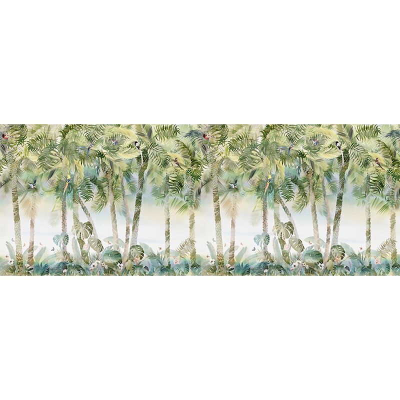 Non-Woven Fabric Big Wall Decor Morandi Green Palm Tree and Forest Mural Wallpaper, Personalized Sized Available