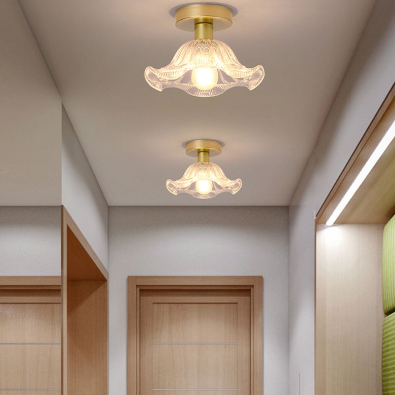 Contemporary Ceiling Lamp Flower-shaped Glass Shade Flush Mount Light Fixture