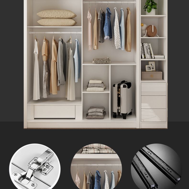 Sliding Wardrobe Closet with Shelves White Wooden Wardrobe Armoire