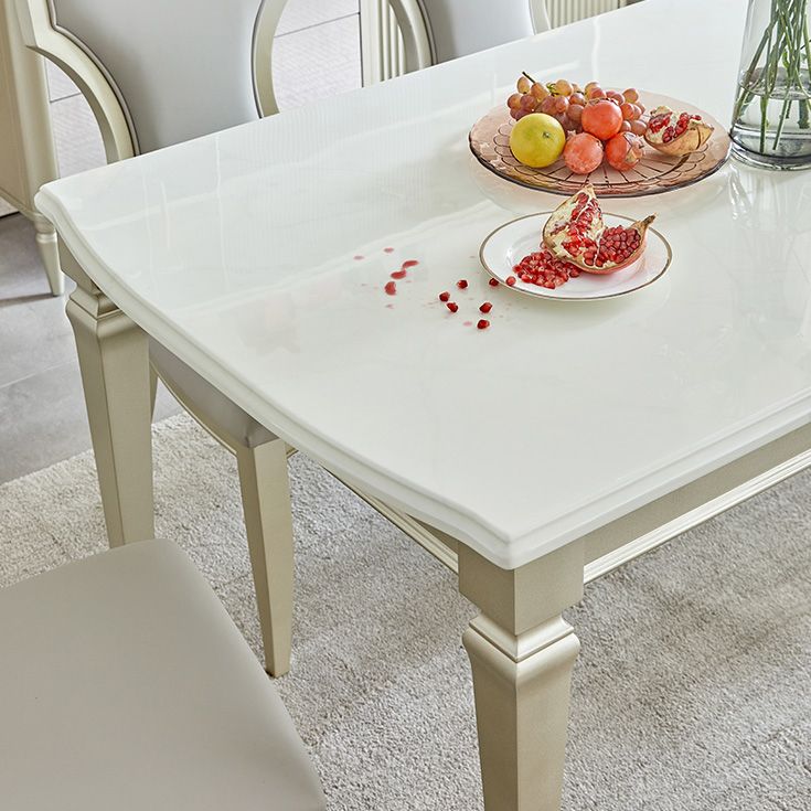 Glam Rectangle Dining Table White Faux Marble Tabletop for Home