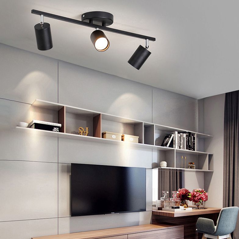 Nordic Cylindrical Metal Track Spotlights Semi Flush Ceiling Track Lighting for Foyer and Cloakroom