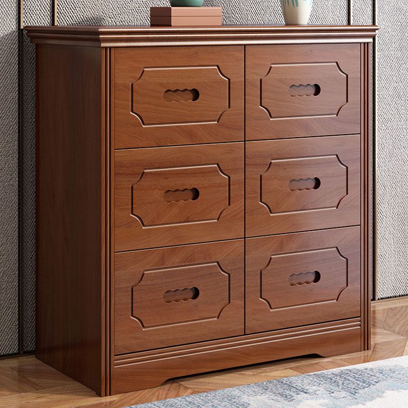 Rubber Wood Contemporary Storage Chest Bedroom Chest in Brown with Drawers