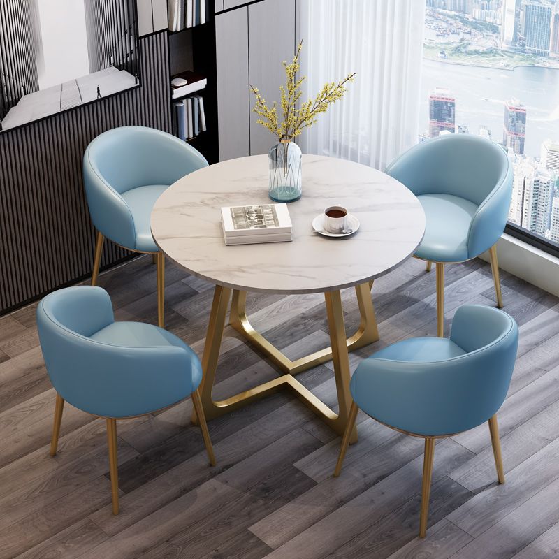 Sintered Stone Top Modern White Table for Restaurant Round Dining Table with Pedestal Base