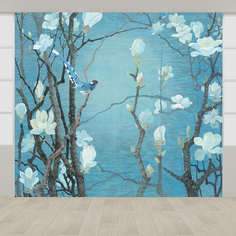 Blooming Magnolia Wallpaper Mural Modern Waterproof Bedroom Wall Decor, Custom Size