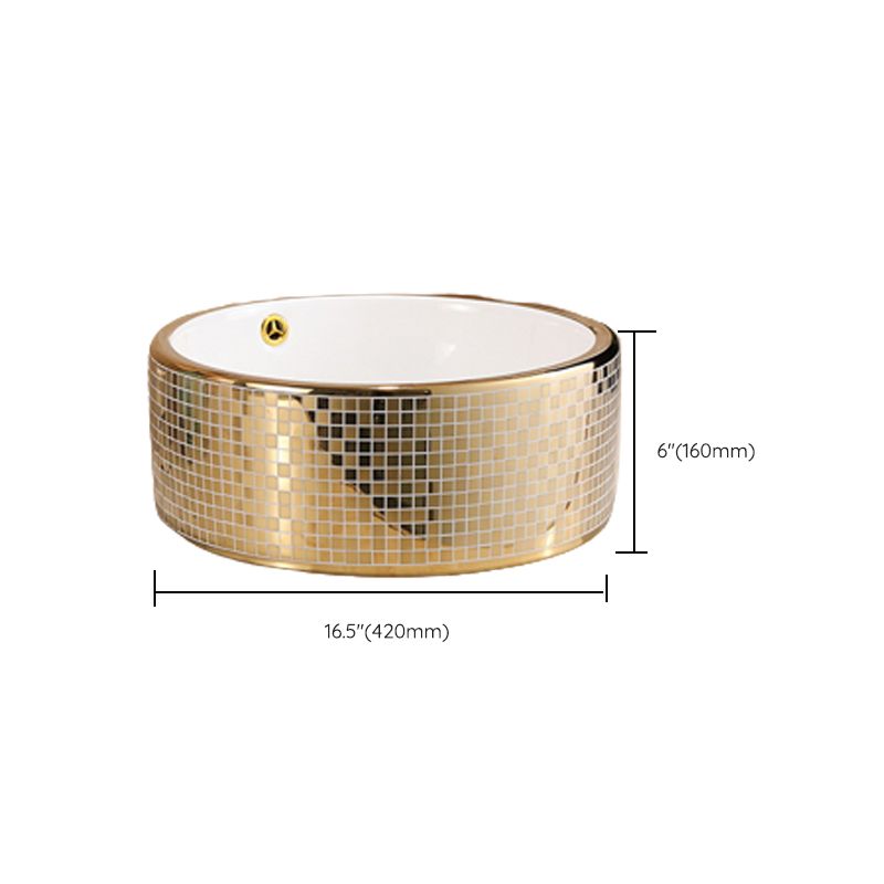 Traditional Bathroom Sink Porcelain Round Vessel Lavatory Sink with Pop-Up Drain