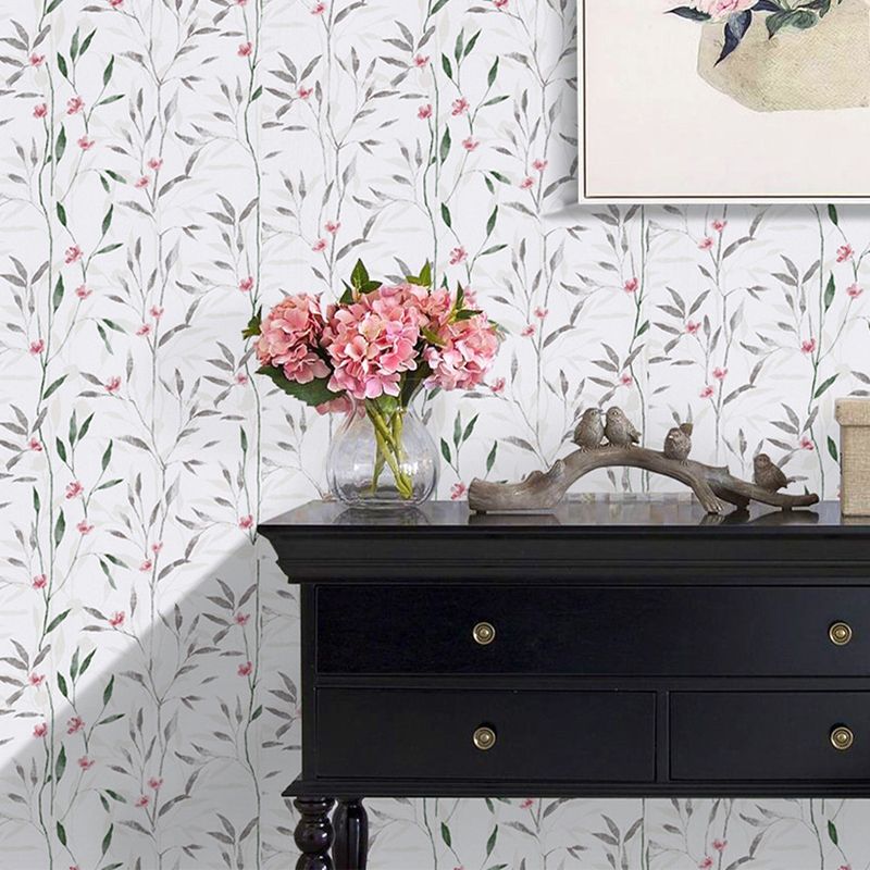 Vinyl 17.5-inch x 19.5 ft Fresh and Light Non-Pasted Long Branches and Floral Print Wallpaper