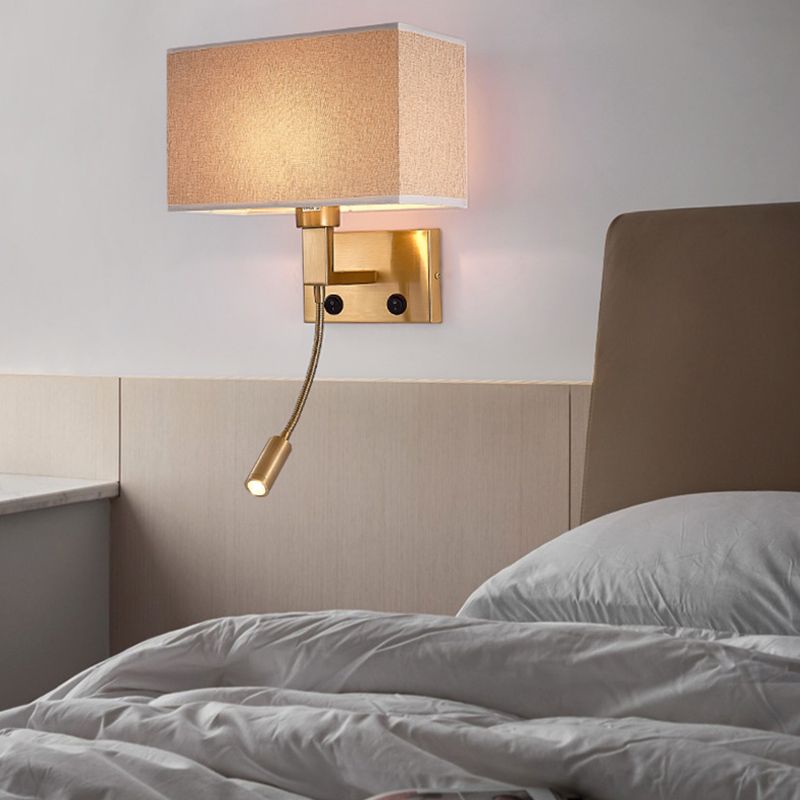 Iron and Fabric Wall Sconce Post Modern Wall Lighting Fixture in Black / Gold