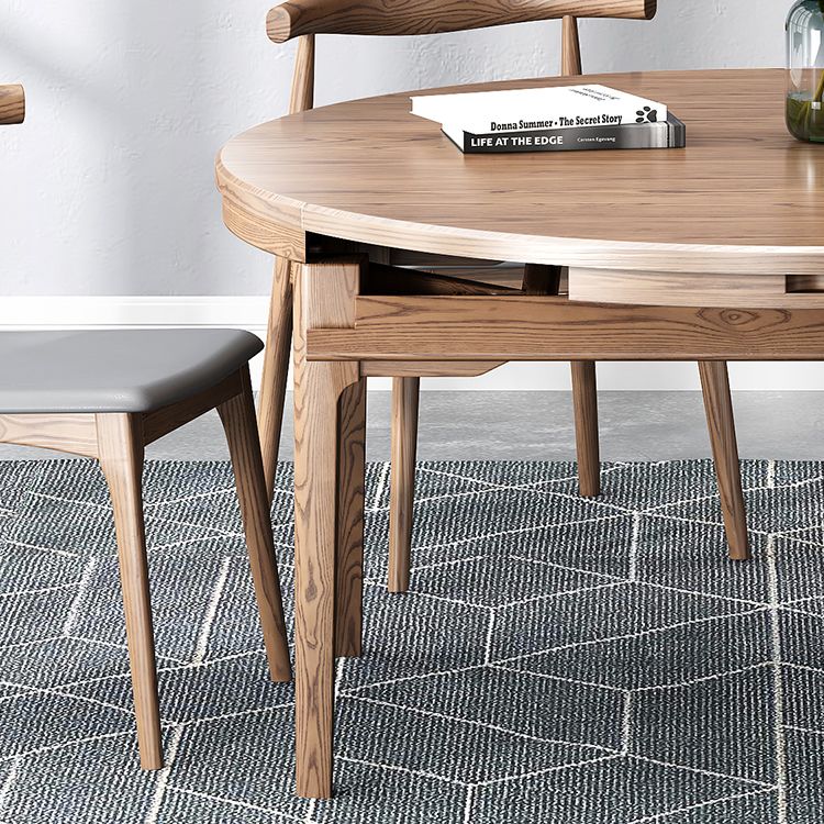 Modern Brown Dining Table Round Solid Wood Dining Table with 4 Legs for Home