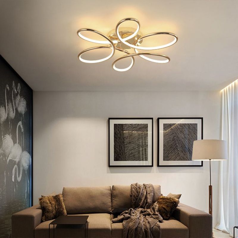 Gold Flower LED Flush Mount Lamp Simplicity Metal Semi Flush Ceiling Light Fixture