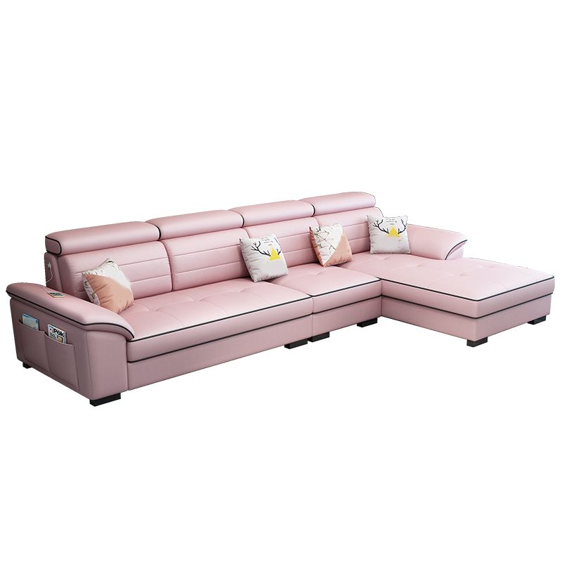 Contemporary Linen and Faux Leather L-Shape Furniture Sectionals