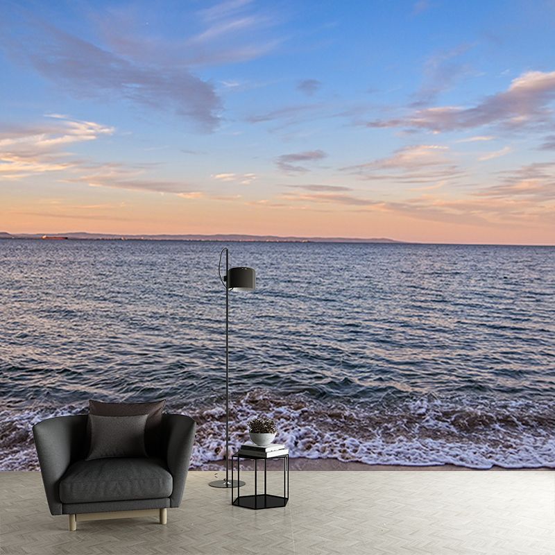 Sea Mural Wallpaper Modernist Nature Scenery Wall Covering in Light Color