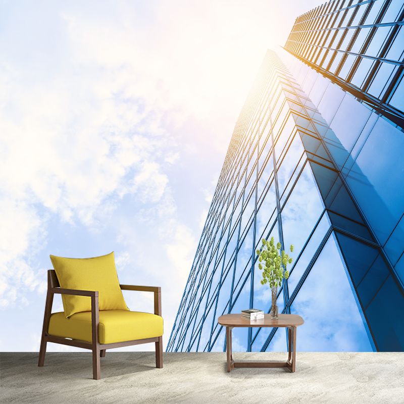 City Building Modernization Wall Mural for Meeting Room, Custom Size Available