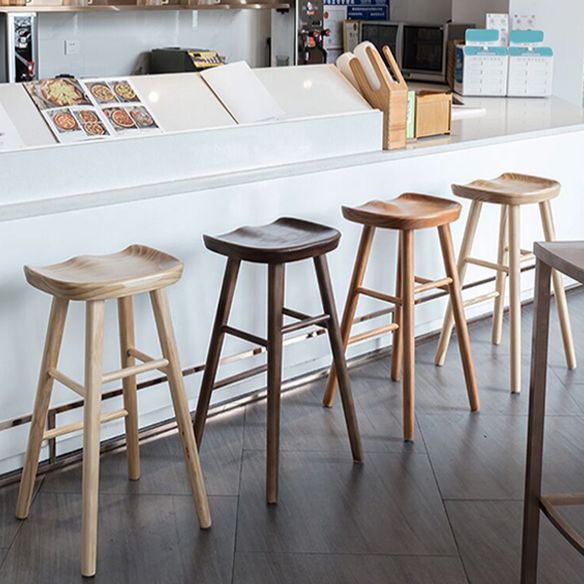 Modern Backless Counter Stool Armless Solid Wood Footrest Bar Stool