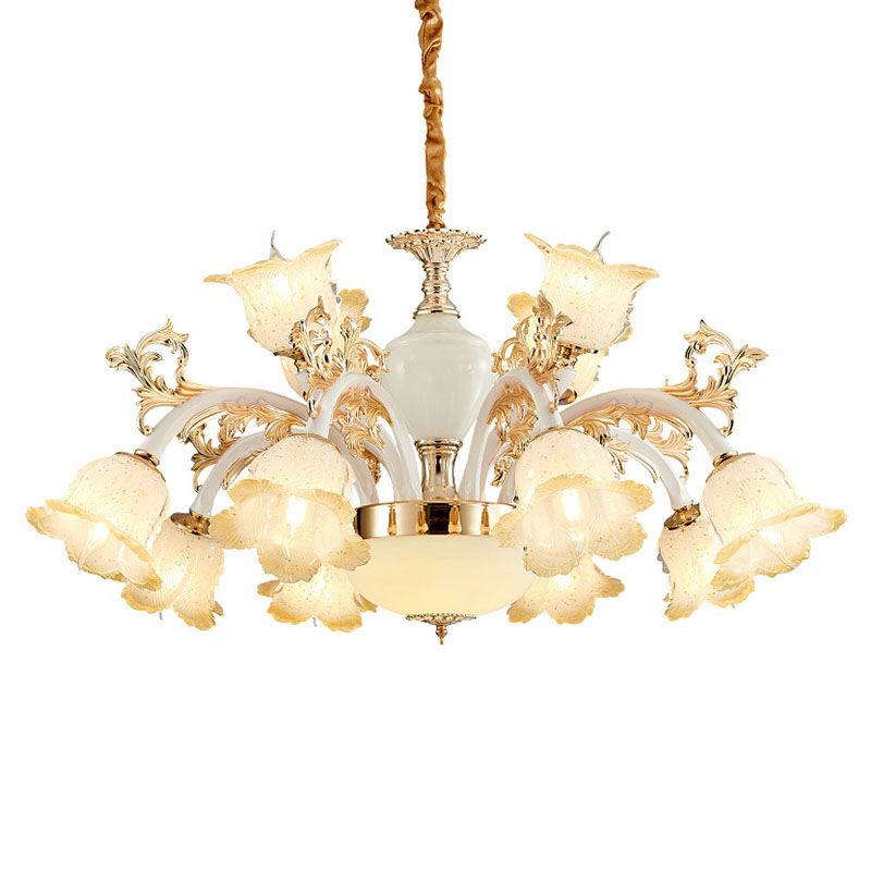 Minimal Flower Ceiling Lamp Frosted Glass Dining Room Chandelier Light Fixture in White