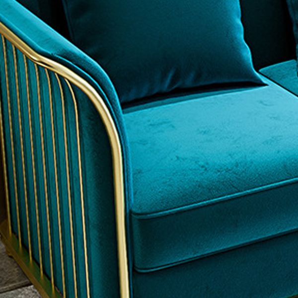 27.5" H Contemporary Blue Velvet Tuxedo Arm Sofa with Pillows