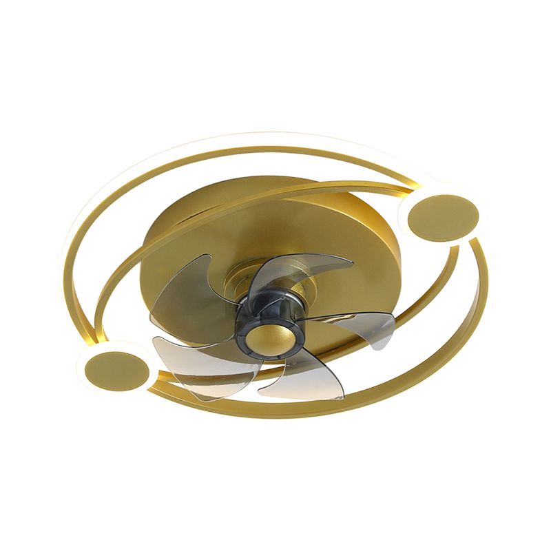 19.5" Width Hoop 5 Blades Semi Flush Light Modernist Metallic LED Hanging Fan Light in Gold