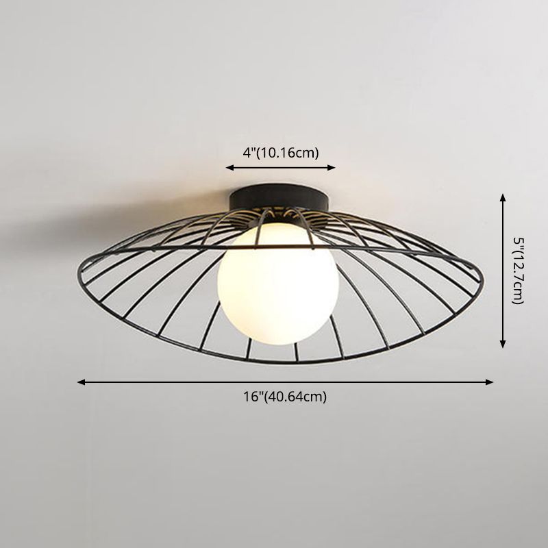 Cap Semi Flush Mount 1 Light Rattan Modern Flush Mount Ceiling Light Fixtures for Corridor
