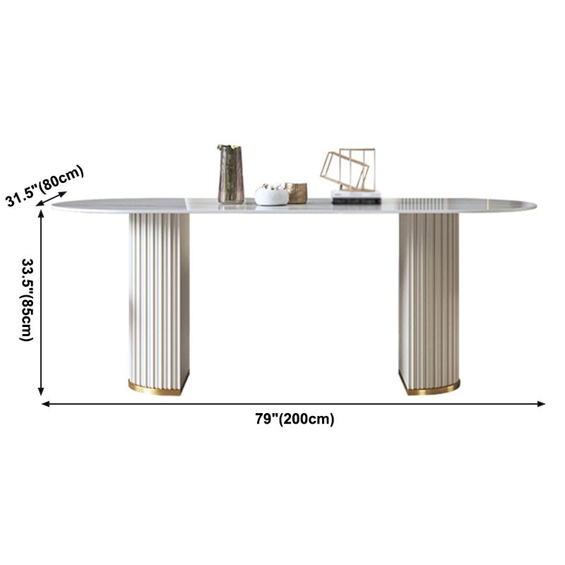 Traditionele luxe ovale eettafel Gesinterde stenen tafel met dubbele voetstukbasis