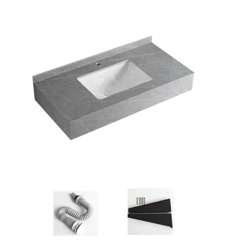 Contemporary Bathroom Sink with Pop-Up Drain Grey Rectangular Wall Mount Bathroom Sink