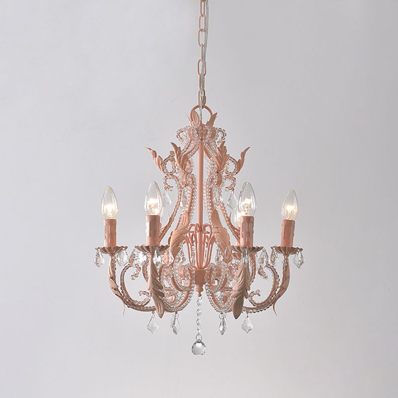 6 Bulbs Suspension Light Retro Style Candlestick Metallic Chandelier Light with Crystal Beaded Arm