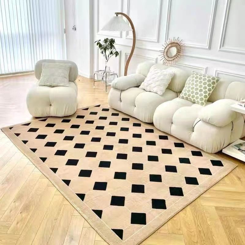 Black Lozenge Rug Polyester Modern Rug Washable Rug for Home Decor