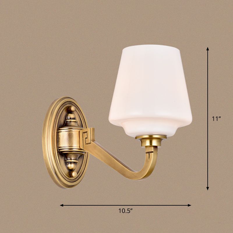 Opaline Glass Conical Wall Sconce Minimalistic Bedside Wall Lamp Fixture in Gold