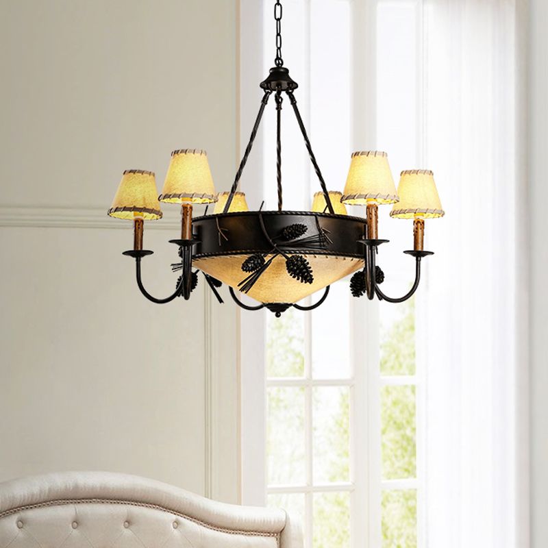 Zwart 9 lichten plafondlamp vintage stof taps toelopend kroonluchter hanglamp met Pinecone deco