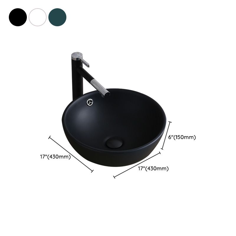 Modern Bathroom Sink with Pop-Up Drain Porcelain Round Vessel Lavatory Sink