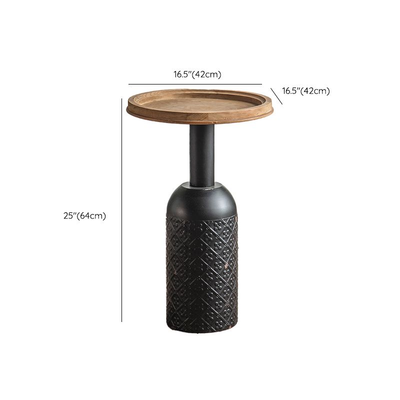 Drum Shape Accent Side Table Wood and Metal Rustic Style Corner Table