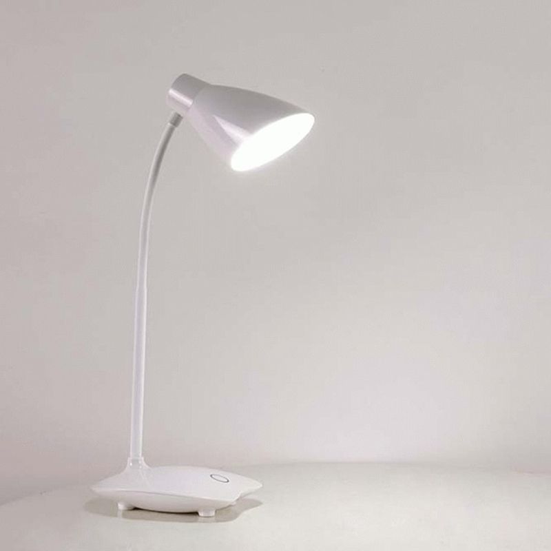 White Bud Shaped USB Study Lamp Modern Plastic LED Desk Light with Flexible Gooseneck Arm