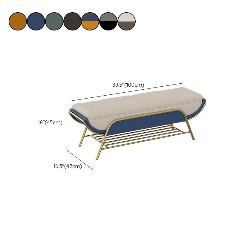 Glam Cushioned Seating Bench Rectangle Entryway and Bedroom Bench with Shelves