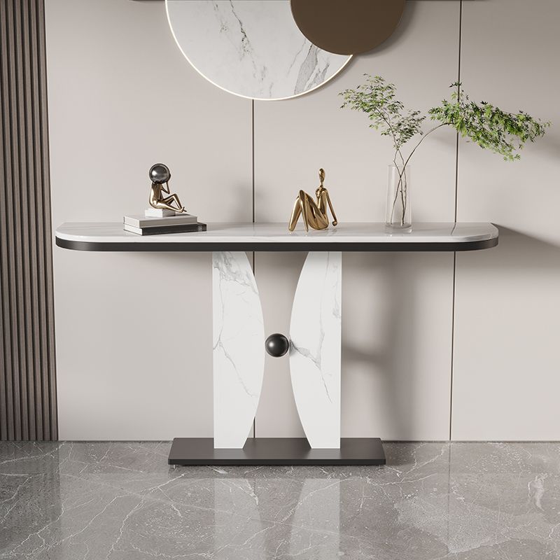31.5-inch Tall Console Table Stone Half Moon Accent Table for Hall